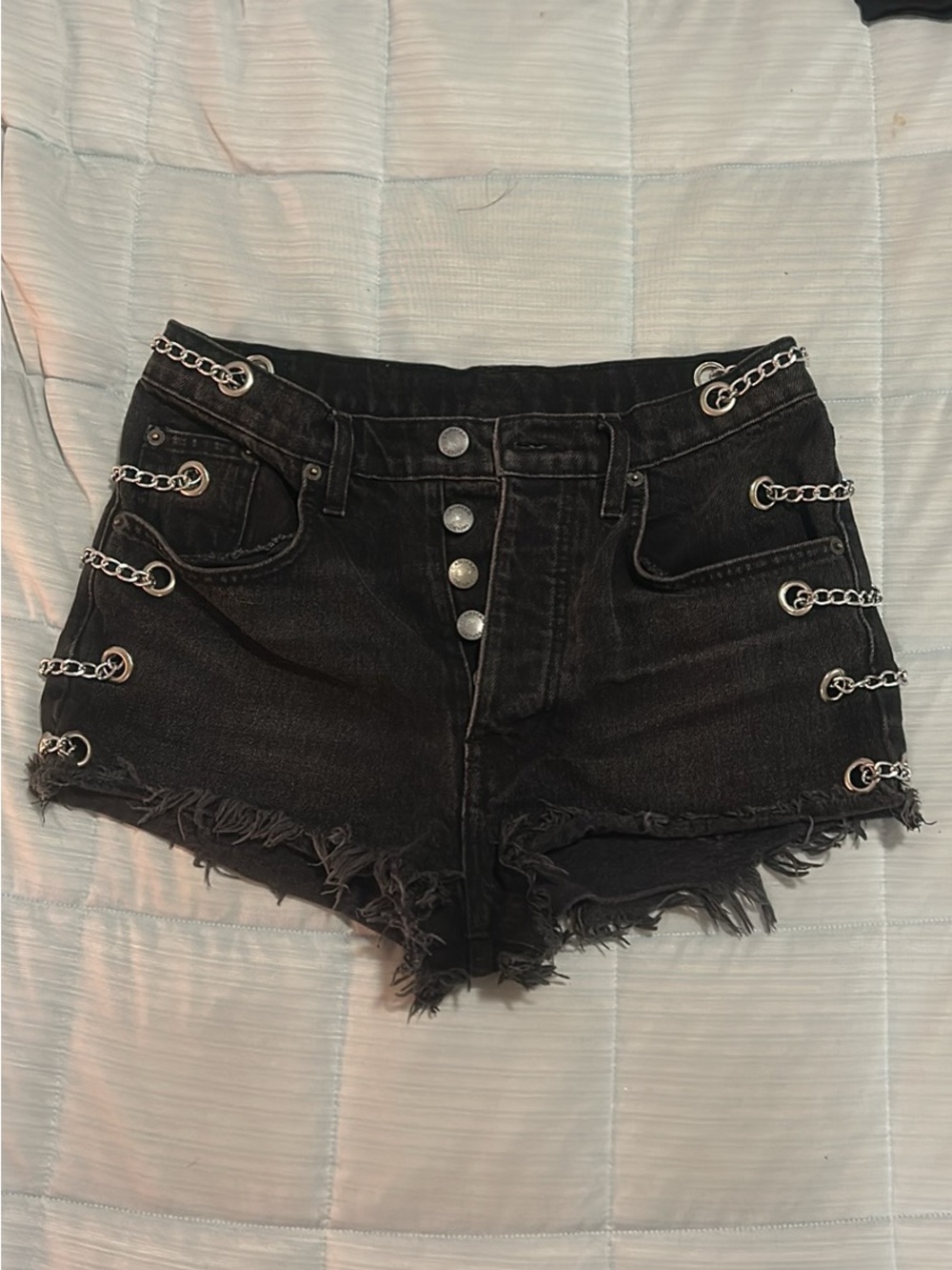 Carmar Black Chain-Embellished Distressed Denim Shorts